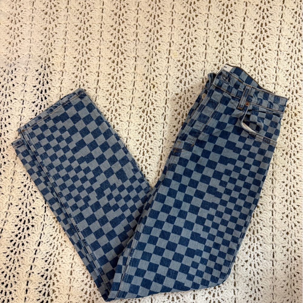 Reformation Blue Checkered Jeans